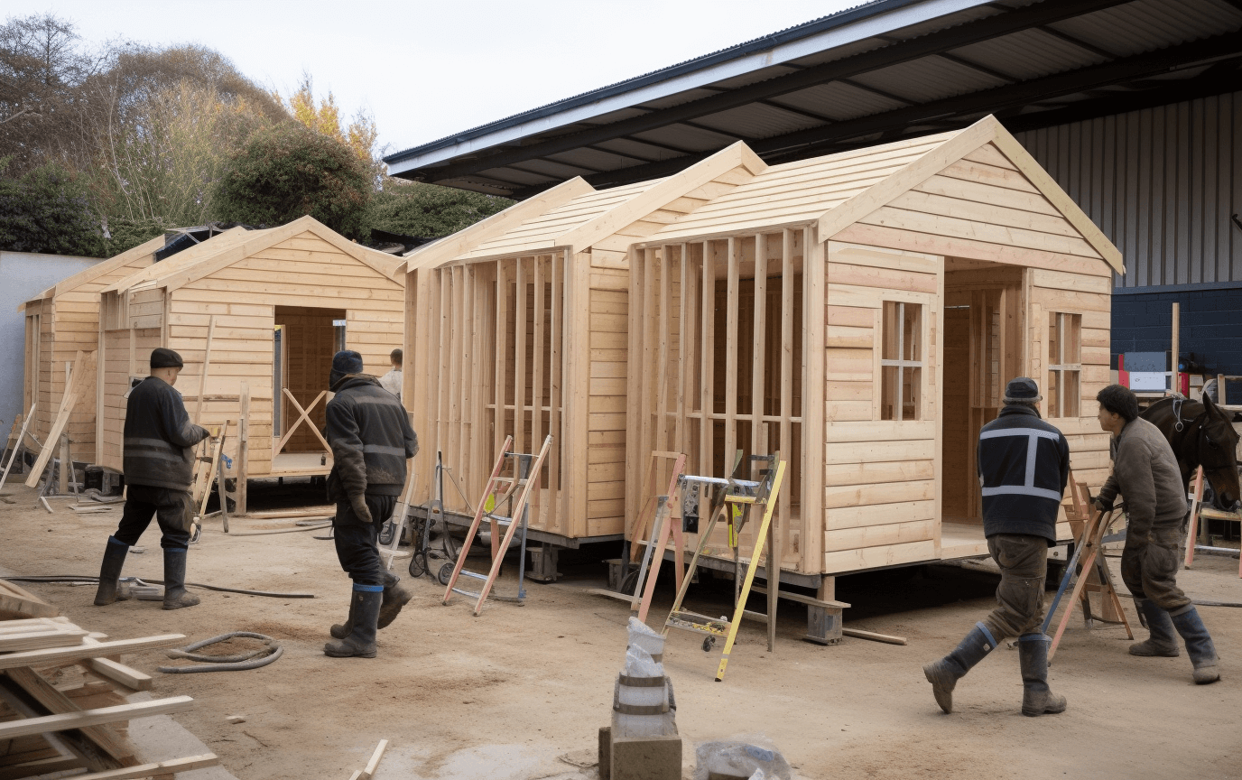 builders constructing horse stables