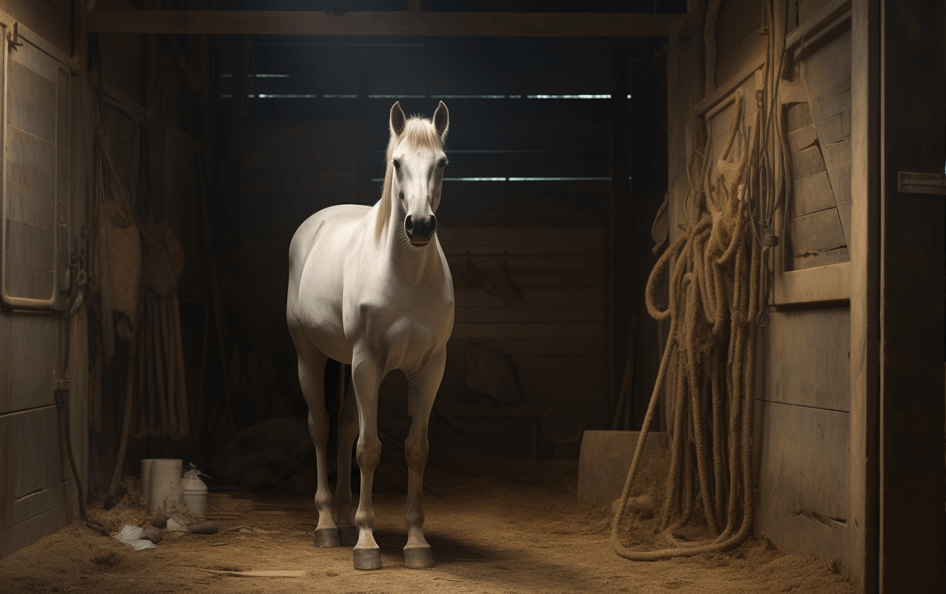 white horse in stable
