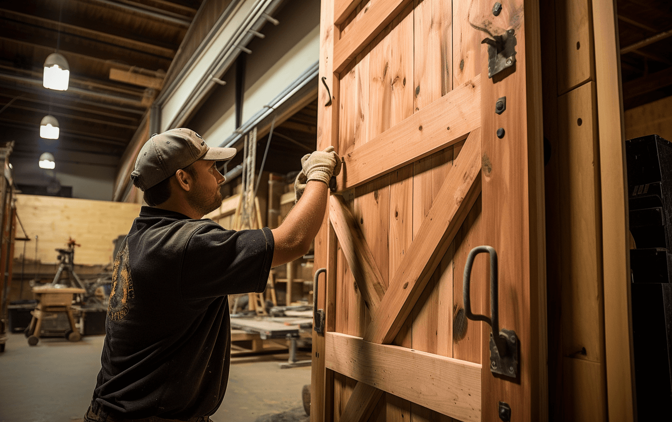 man inspecting a stable door